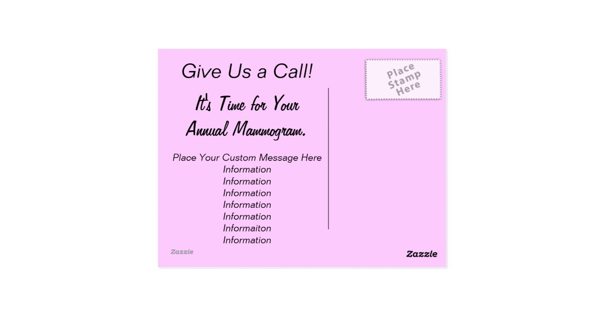 Annual Mammogram Postcard Reminder Women Zazzle