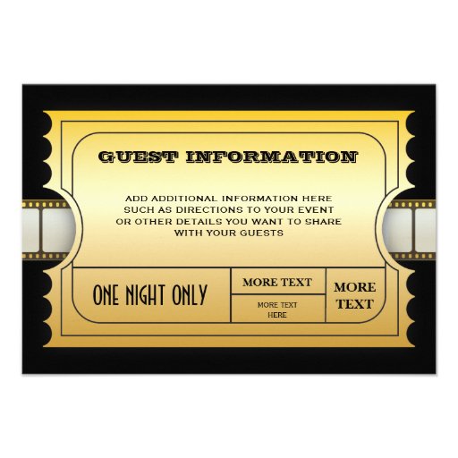 Annual Movie Awards Party Golden Ticket Insert Personalized Announcement
