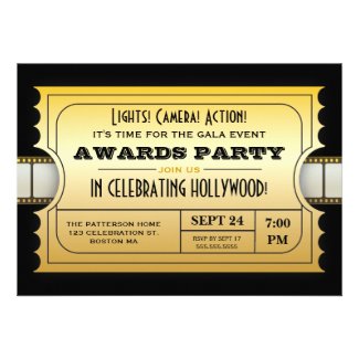 Annual Movie Awards Party Golden Ticket Invitations