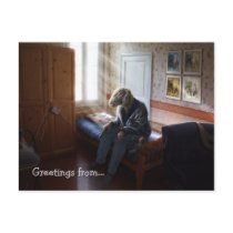 allegory, animal, portrait, life, sheep, conceptual, digital art, digital realism, surreal, surreal art, unique, old, old photo, photo, room, day, houk, hard, sad, strange, alone, alienation, postcard, postcards, cool postcards, bestseller, best selling, surrealism, Postcard with custom graphic design