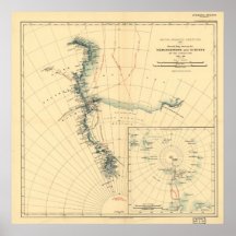 Antarctic Expedition and Surveys Antique Map 1909 Poster