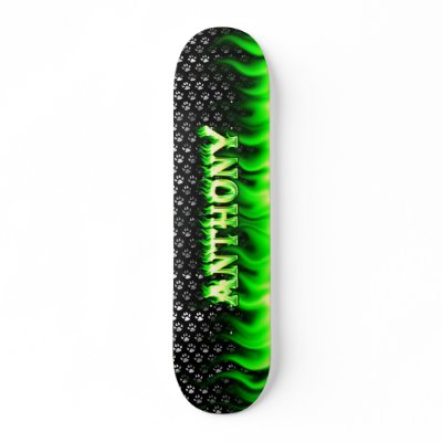 Anthony skateboard green fire and flames design. by skatersollie