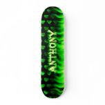 Anthony skateboard green fire and flames design.