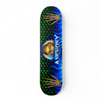 Anthony skull blue fire and flames skateboard desi