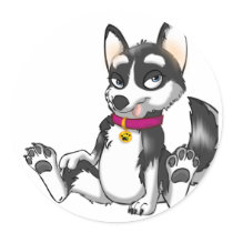 Anthro Husky Puppy Round Sticker
