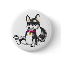Anthro Siberian Husky Button