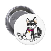 Anthro Siberian Husky Button