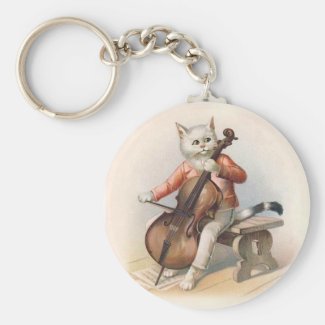 Anthropomorphic Cat Playing Cello Keychains
