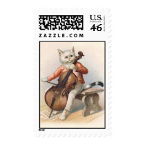 Anthropomorphic Cat Playing Cello Stamps
