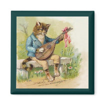 Anthropomorphic Cat Playing Mandolin Fridge Magnets