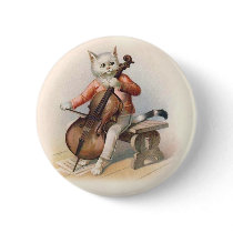 Anthropomorphic Cat Playing the Cello Pinback Button