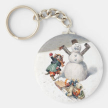 Anthropomorphic Cats Play in the Snow Keychain