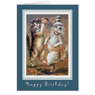 Anthropomorphic Cats Throwing Confetti Greeting Card