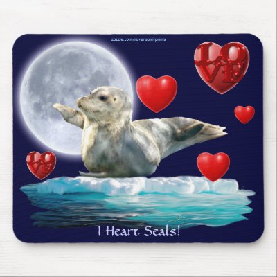 Anti-Sealhunt Seal-Pup, Moon & Hearts Mousepad by RavenSpiritPrints