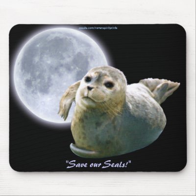 Anti-Sealhunt Seal-Pup & Moon Wildlife Mouse Pad by RavenSpiritPrints