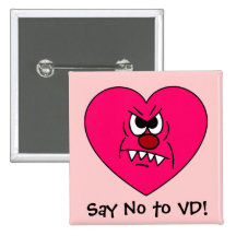 Anti-VD: I hate Valentines Day Angry Heart Face Pinback Button