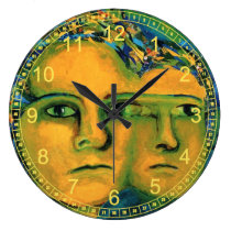 Anticipation - Abstract Gold and Emerald Goddess wall clocks