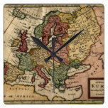 Antiquarian 1721 Map of Europe by Herman Moll Square Wall Clock