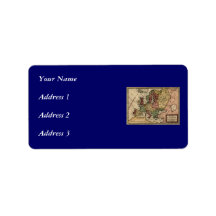Antiquarian 1721 Map of Europe by Herman Moll Custom Address Labels