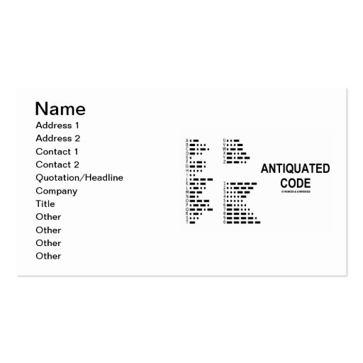 Antiquated Code (International Morse Code) Business Card (front side)
