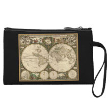 Antique 1660 World Map by Frederick de Wit Wristlet