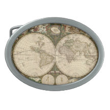 Antique 1660 World Map by Frederick de Wit Oval Belt Buckle