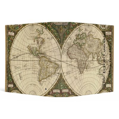 Antique 1660 World Map by Frederick de Wit 3 Ring Binders by ZephyrusBooks