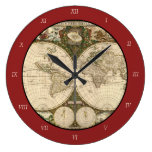 Antique 1660 World Map by Frederick de Wit Round Clock