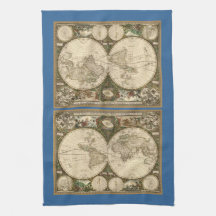 Antique 1660 World Map by Frederick de Wit Hand Towel