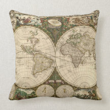 Antique 1660 World Map by Frederick de Wit Throw Pillows