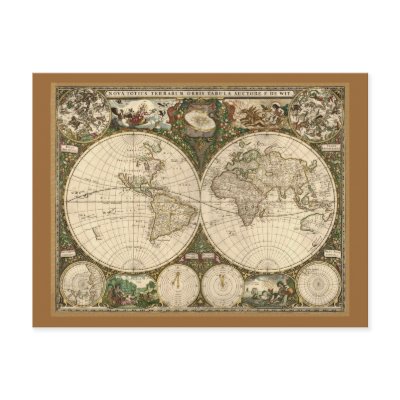 Antique 1660 World Map by Frederick de Wit Postcards by ZephyrusBooks