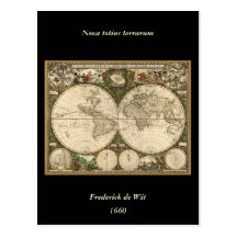 Antique 1660 World Map by Frederick de Wit Post Cards
