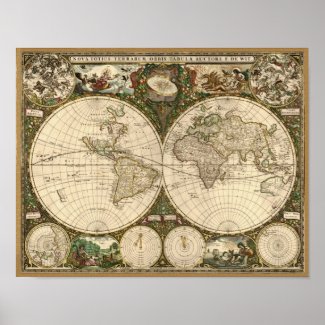 Antique 1660 World Map by Frederick de Wit Poster