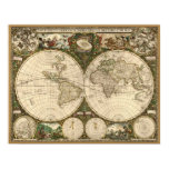 Antique 1660 World Map by Frederick de Wit Print