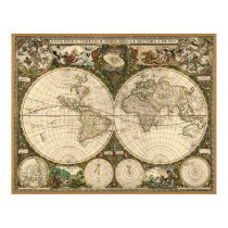 Antique 1660 World Map by Frederick de Wit Print
