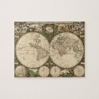 Antique 1660 World Map by Frederick de Wit Jigsaw Puzzles