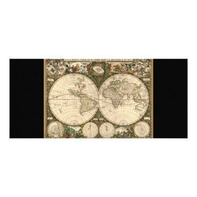 Antique 1660 World Map by Frederick de Wit Rack Cards by ZephyrusBooks