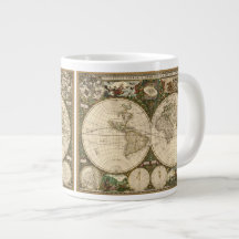 Antique 1660 World Map by Frederick de Wit Jumbo Mug