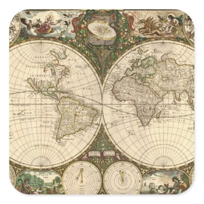 Antique 1660 World Map by Frederick de Wit Square Sticker