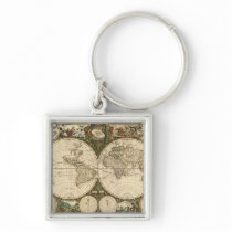 Antique 1660 World Map Chart by Frederick de Wit Key Chain