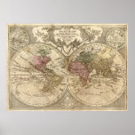 Antique 1690 World Map by Guillaume de L'Isle Posters