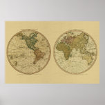 Antique 1786 World Map by William Faden Print