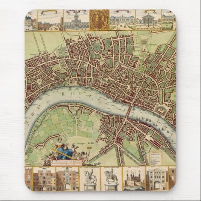 Antique 17th Century Map of London W. Hollar Mouse Pads by Biblioartgifts
