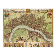 Antique 17th Century Map of London W. Hollar Postcard