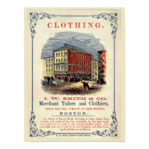 Antique 1858 Color Clothing store Boston ad Posters