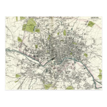 Antique 19th Century Map of Leeds Postcard