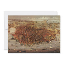 Antique Aerial Map City San Francisco, California Custom Invitations