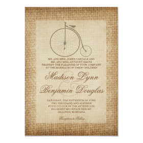 Antique Bicycle Vintage Burlap Wedding Invitations 4.5