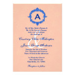 Antique Blue Frame Peach Floral Monogram Wedding Custom Announcements at Zazzle