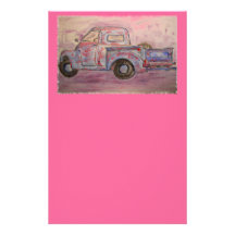 antique blue patina truck personalized stationery